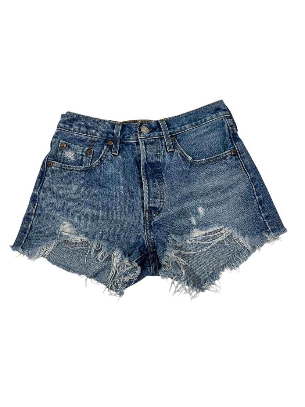 Levi's 501 High-Rise Distressed Cutoff Denim Shorts Medium Wash PREMIUM size 25